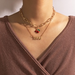 Wholesale New Roman Numeral Cherry Pendent Double-layer Necklace Nihaojewelry