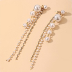 wholesale jewelry inlaid rhinestone pearl tassel earrings Nihaojewelry