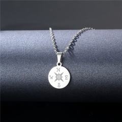 Stainless Steel Compass Necklace Fashion Couple Letter Pendant Ornaments Wholesale European and American Wish New Clavicle Chain