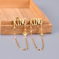 E02king European and American Fashion Letters Small Crown Star Chain Tassel Chain Stud Earrings Titanium Steel 18K Gold Plating
