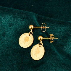 wholesale jewelry retro fashion portrait coin titanium steel earrings Nihaojewelry