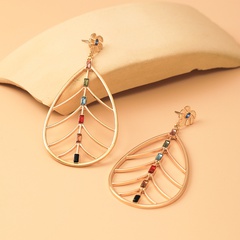 Europe and America Cross Border New Hollow Tassel Leaves Alloy Glass Drill Earrings Vintage Unique Design Eardrop Jewelry