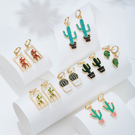 vente en gros bijoux boucles d'oreilles cactus plante creuse géométrique Nihaojewelry's discount tags