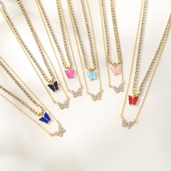 Großhandel Schmuck Schmetterling Anhänger eingelegte Diamant Doppelschicht Halskette nihaojewelry