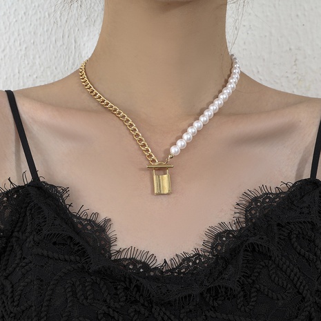 Vente en gros bijoux perle couture chaîne serrure pendentif collier nihaojewelry's discount tags