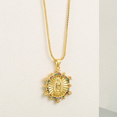 Großhandel Schmuck Jungfrau Maria Anhänger Kupfer eingelegte Farbe Zirkon Halskette nihaojewelry