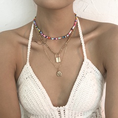 wholesale pendentif disque de verrouillage de bijoux collier multicouche nihaojewelry