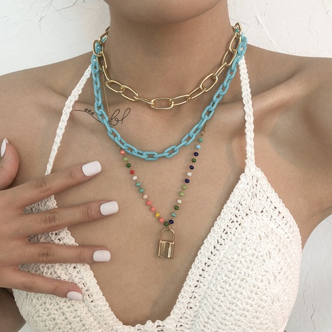 vente en gros bijoux pendentif cadenas à chaîne épaisse collier multicouche nihaojewelry's discount tags