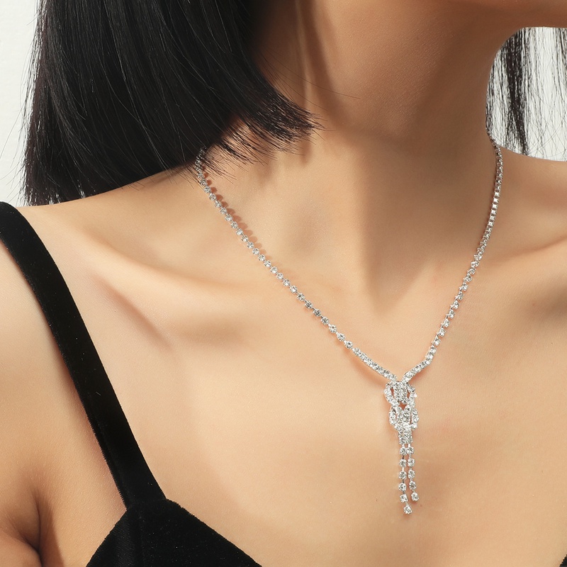 Grohandel Schmuck geometrische Diamant Quaste Kupfer Ohrringe Halskette Set Nihaojewelry