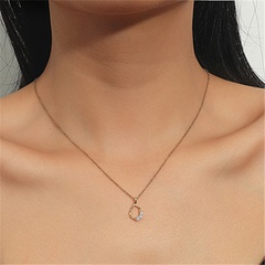 wholesale jewelry simple hollow oval diamond pendant titanium steel necklace Nihaojewelry