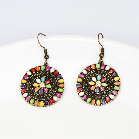 enamel flower rhinestone alloy geometric round ethnic style earrings wholesale jewelry Nihaojewelry's discount tags