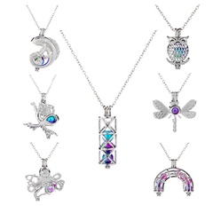 wholesale jewelry luminous hollow owl mermaid cage pendant necklace nihaojewelry