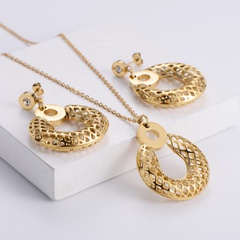 hollow round tag OL style necklace earrings three-piece wholesale Nihaojewelry