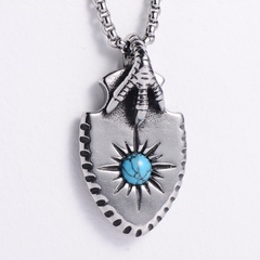 eagle claw shield inlaid turquoise stainless steel necklace pendant wholesale Nihaojewelry