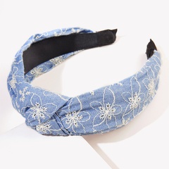 wholesale new style solid color fabric denim crocheted knotted hairband Nihaojewelry