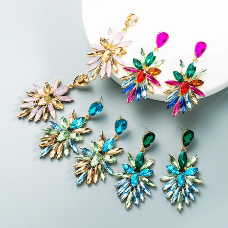 wholesale jewelry alloy glass diamond flower long earrings Nihaojewelry's discount tags