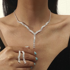 wholesale simple geometric rhinestone titanium steel necklace earrings set Nihaojewelry