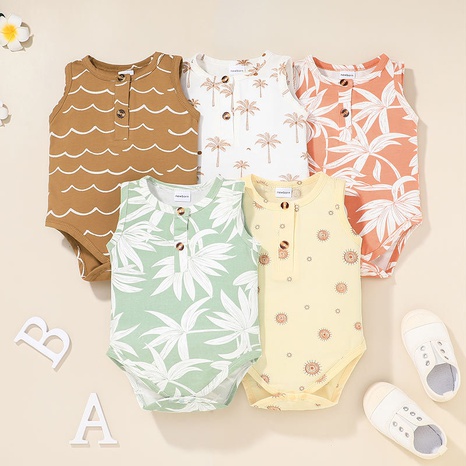 wholesale children's one-piece printing leaf romper Nihaojewelry NHLF392227's discount tags