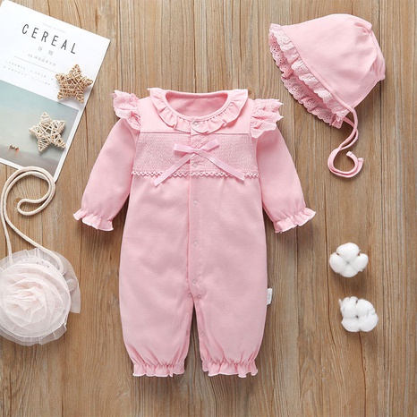 Wholesale Children's Solid Color Bow One-piece Romper Nihaojewelry NHLF392238's discount tags