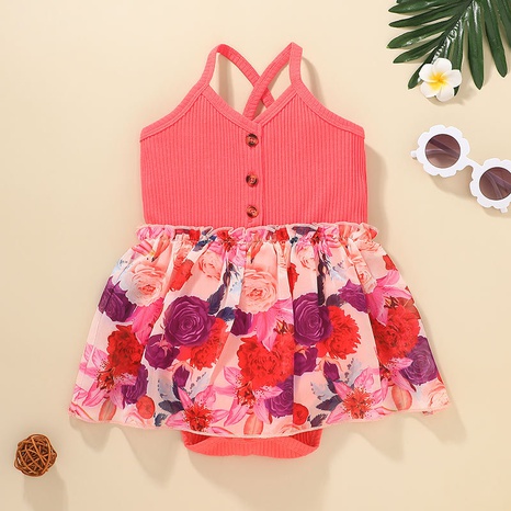 wholesale children's flower printed one-piece romper Nihaojewelry NHLF392308's discount tags