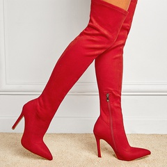 Cross-Border 2021 otoño e invierno nuevas botas elásticas sobre la rodilla rojo de tacón alto puntiagudos piernas delgadas sobre la rodilla botas mujeres