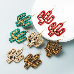 wholesale new creative leather leopard print cactus earrings Nihaojewelry