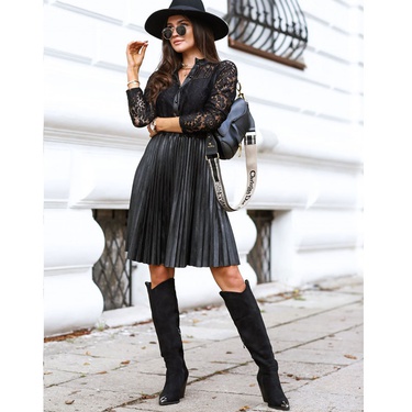 long-sleeved splicing lace sleeve dress—3