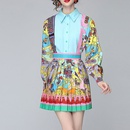 wholesale ethnic style printed highwaist pleated skirt shirt suit nihaojewelrypicture17