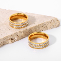 nueva moda titanio acero plateado doble anillo de circonio al por mayor nihaojewelry