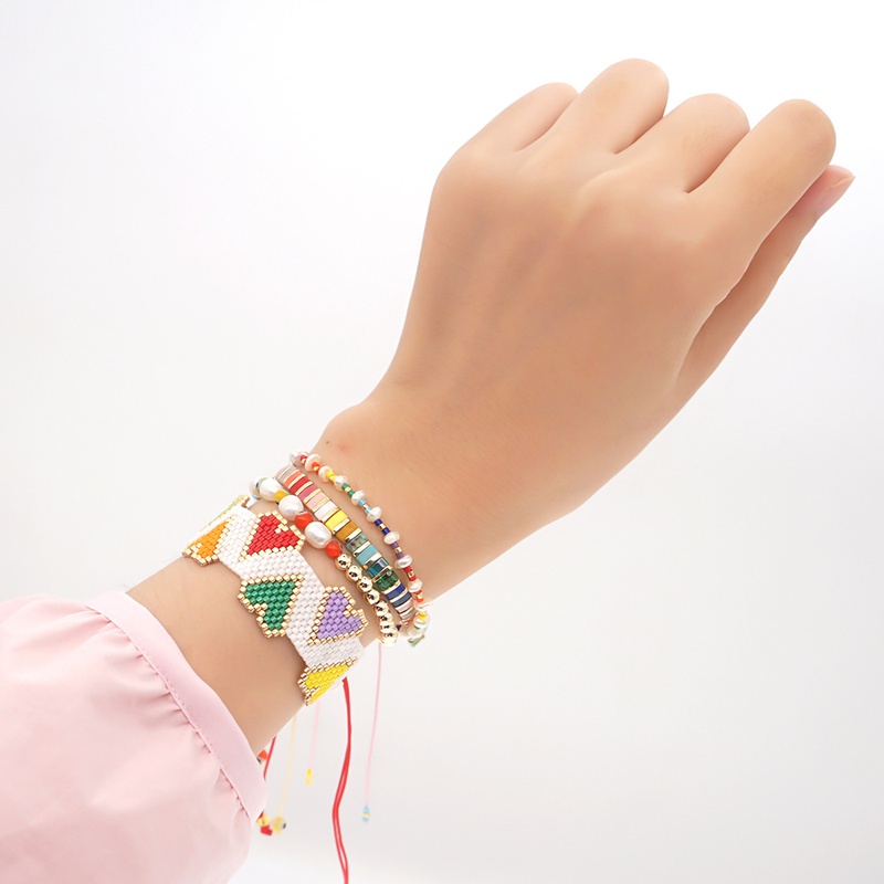 woven heart rainbow pearl bohemian style Miyuki bead bracelet wholesale jewelry Nihaojewelry