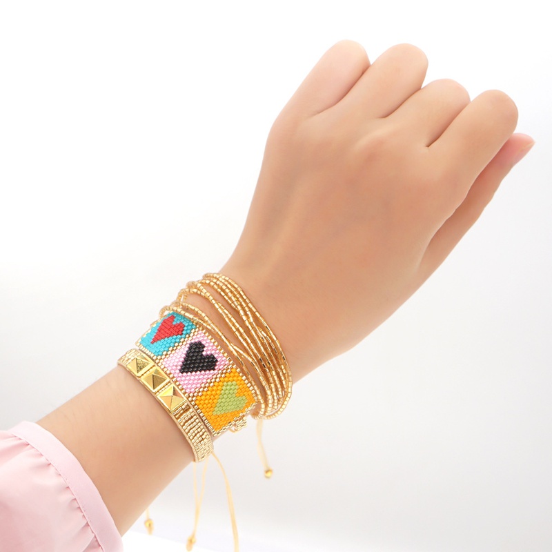 rivets Miyuki beads handwoven heart ethnic style multilayer bracelet wholesale jewelry Nihaojewelry