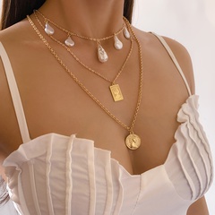 Großhandel Schmuck Barock speziell geformte Nachahmung Perle Porträt Quadrat Anhänger Halskette nihaojewelry