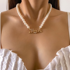 wholesale jewelry imitation pearl letter inlaid diamond pendant necklace nihaojewelry