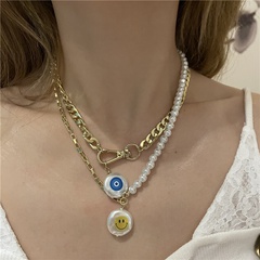 wholesale jewelry devil's eyes smiley face pendant pearl chain multi-layer necklace nihaojewelry