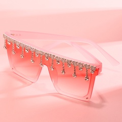 wholesale large square frame diamond tassel one-piece lens sunglasses nihaojewelry