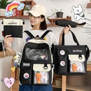 FourPiece Primary School Student Schoolbag New Ins Style Korean College Junior and Middle School Students Large Capacity Canvas Backpackpicture48