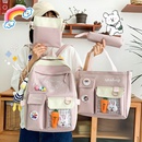 FourPiece Primary School Student Schoolbag New Ins Style Korean College Junior and Middle School Students Large Capacity Canvas Backpackpicture50
