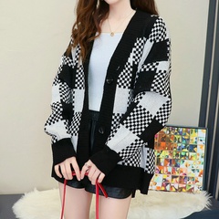 Nihaojewelry Black and white plaid knitted sweater cardigan Wholesale