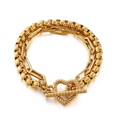 stainless steel heart shape T-buckle double layer bracelet wholesale jewelry Nihaojewelry