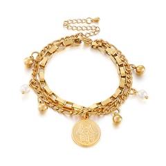 Edelstahl Palm Tag runde Perlenkette Doppelschicht Armband Großhandel Schmuck Nihaojewelry