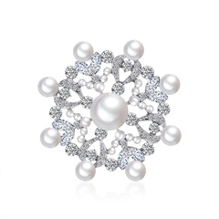 wholesale simple pearl rhinestone alloy geometric mesh brooch Nihaojewelry