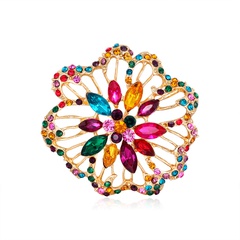 wholesale creative retro color rhinestone alloy hollow flower brooch Nihaojewelry