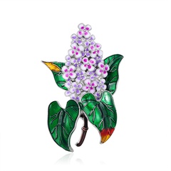 Retro Chinese Style Purple Flower Brooch Alloy Diamond Drop Oil Plant Pin Danrun New Products in Stock Wholesale
