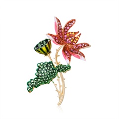 New Retro Painted Lotus Leaf Brooch Fashion Simple Alloy Diamond-Embedded Flower Corsage Clothing Accessories Pin