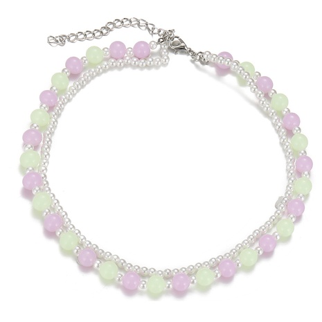 Großhandel Einfache lila grüne Perlenkette 2-teiliges Set Nihaojewelry's discount tags