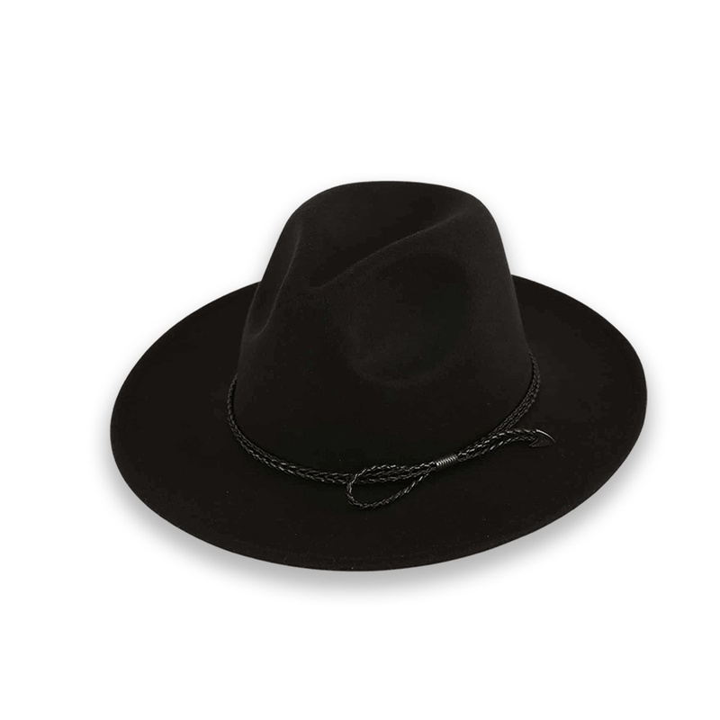 Black Hat Mens KoreanStyle Fashion Twist Belt Top Hat Wide Brim Sunshade SunShade AllMatch Japanese Fedora Hat Women