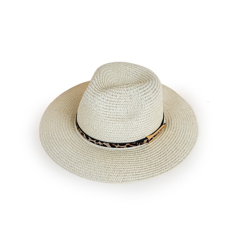 Korean Style Trendy Leopard Print Belt Fedora Hat Men's New Sun-Proof Summer Versatile Japanese Style Sun-Proof Straw Hat Women's Manufacturer's discount tags