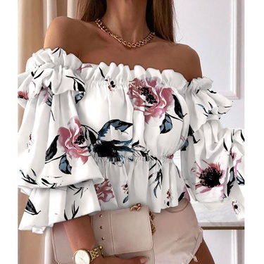 sexy off-shoulder heart print long-sleeved shirt—12