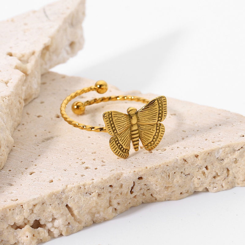 18K vergoldeter Edelstahl ffnung verstellbarer Schmetterlingsring Grohandel Nihaojewelry