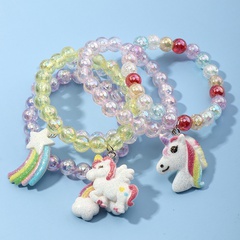 wholesale jewelry unicorn rainbow pendant color beaded children's bracelet nihaojewelry